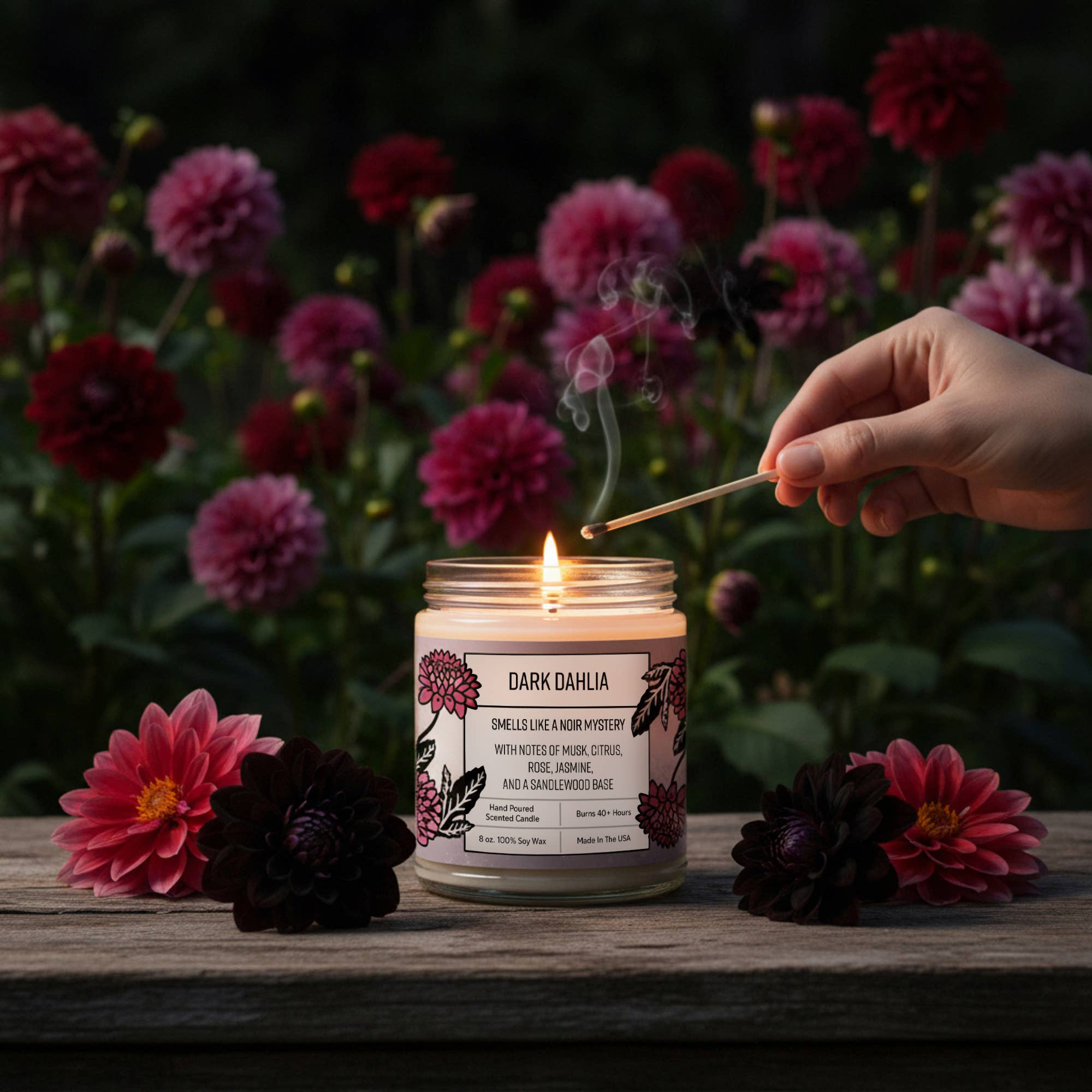 Two Little Fruits - Wholesale Jar/Filled Candle - Dark Dahlia Soy Candle – Musk Citrus Rose 8oz