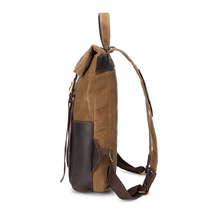 apocope.paris – Großhandel Rucksack – Herren – NES - Rucksack aus echtem Leder und beschichtetem Canvas - Camel2