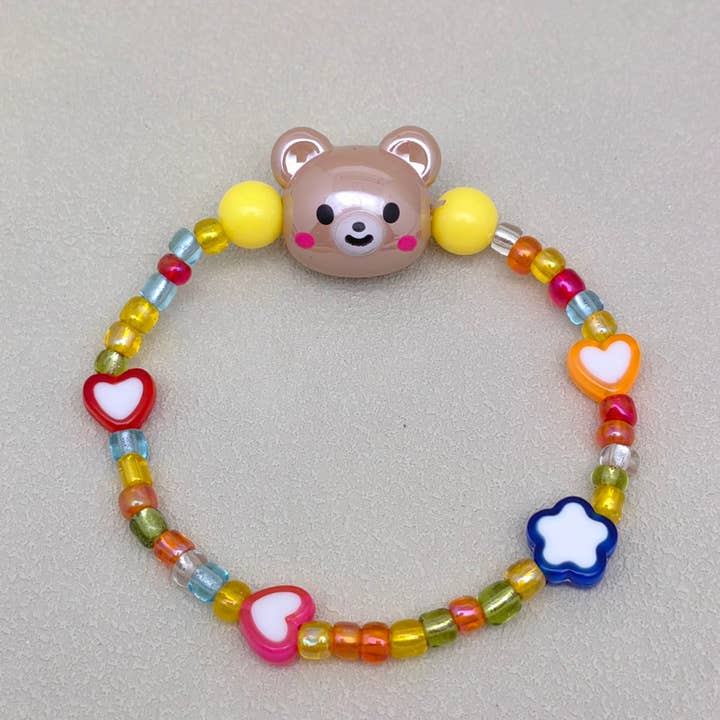 Cute Bear Colored Acrylic Heart Beaded Kid's Bracelet - YK for wholesale by Mio Queena