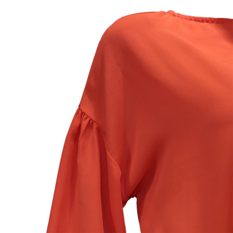 Lily Clothing - Wholesale Blouse - Women's - SOLID COLOR LANTERN LONG SLEEVE SHORT TOP10
