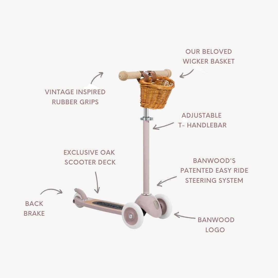 Banwood SL Europe - Vente Vélo et trottinette – enfant - Trottinette vintage à trois roues BANWOOD - Rose poussiéreux2