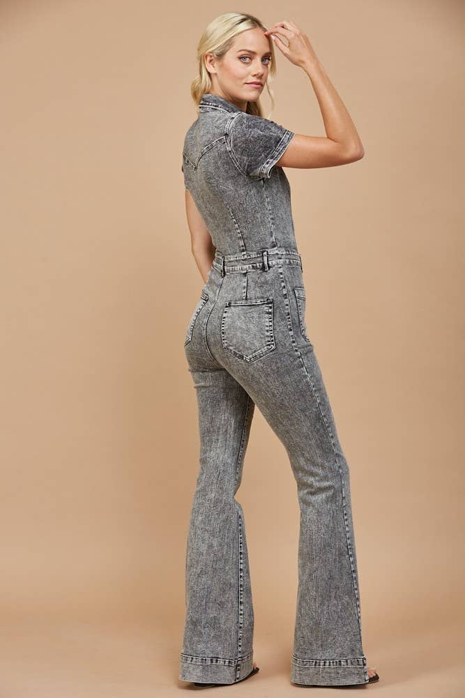 D GREY WESTERN BELLBOTTOM DENIM JUMPSUIT - 4330  DGREY for wholesale on Faire6
