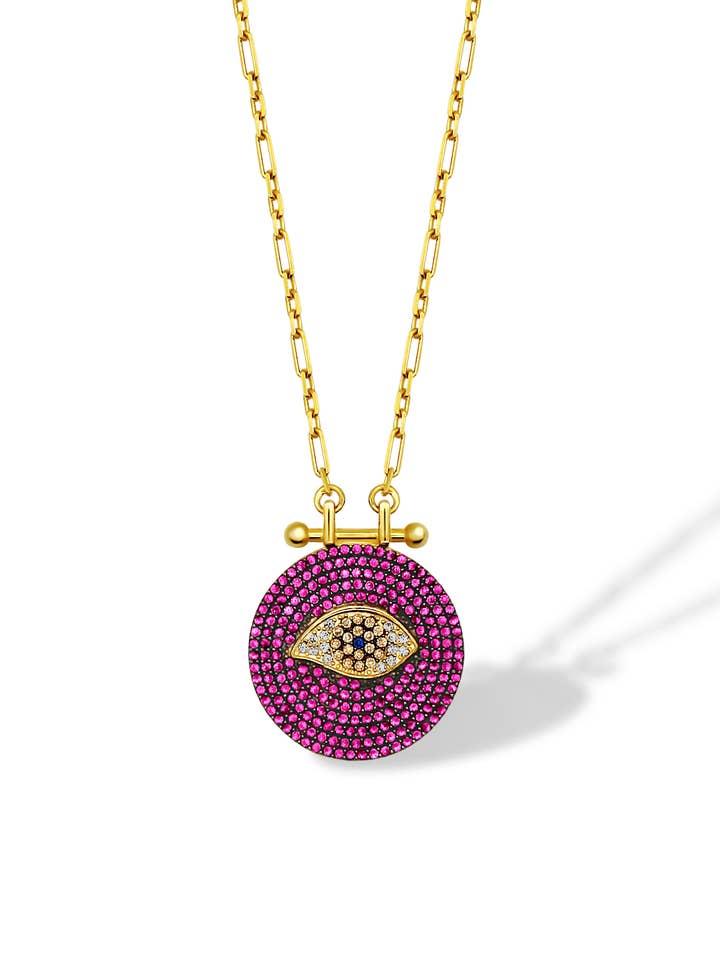 Collar Medallón Evil Eye - Rosa para venta al por mayor de ALEXIS DAOUD JEWELRY