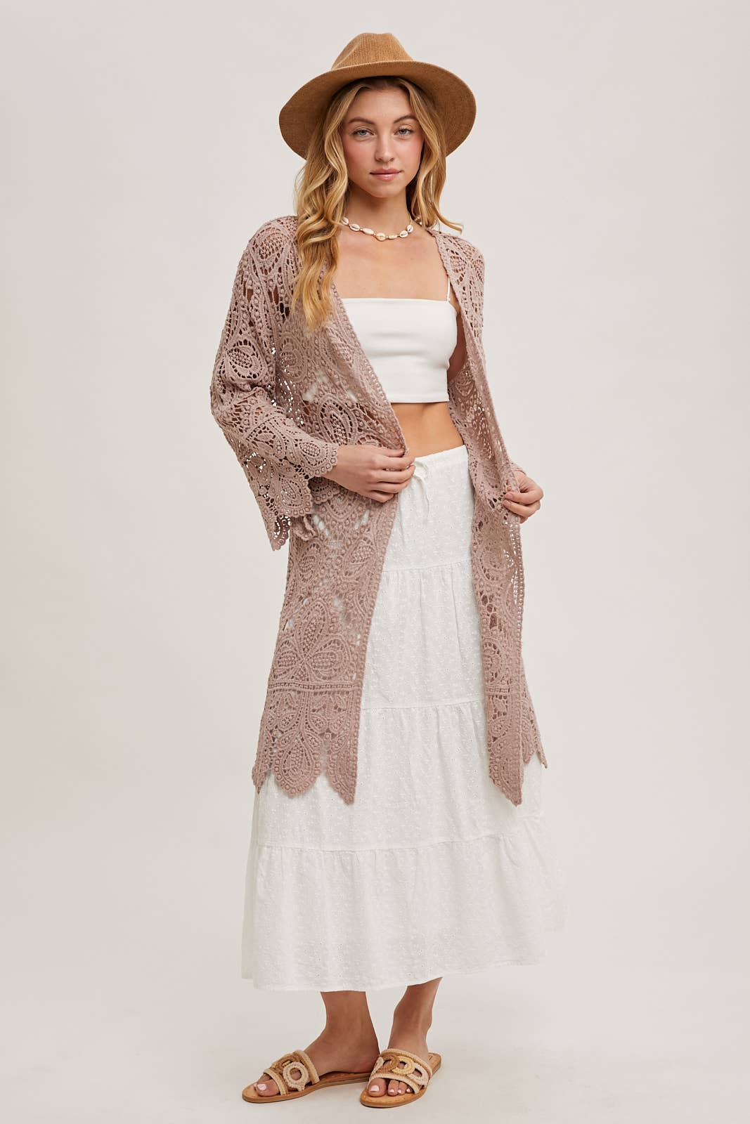 Bluivy - Vente Cardigan – femme - Cardigan en crochet ouvert à manches cloche, longueur genou28