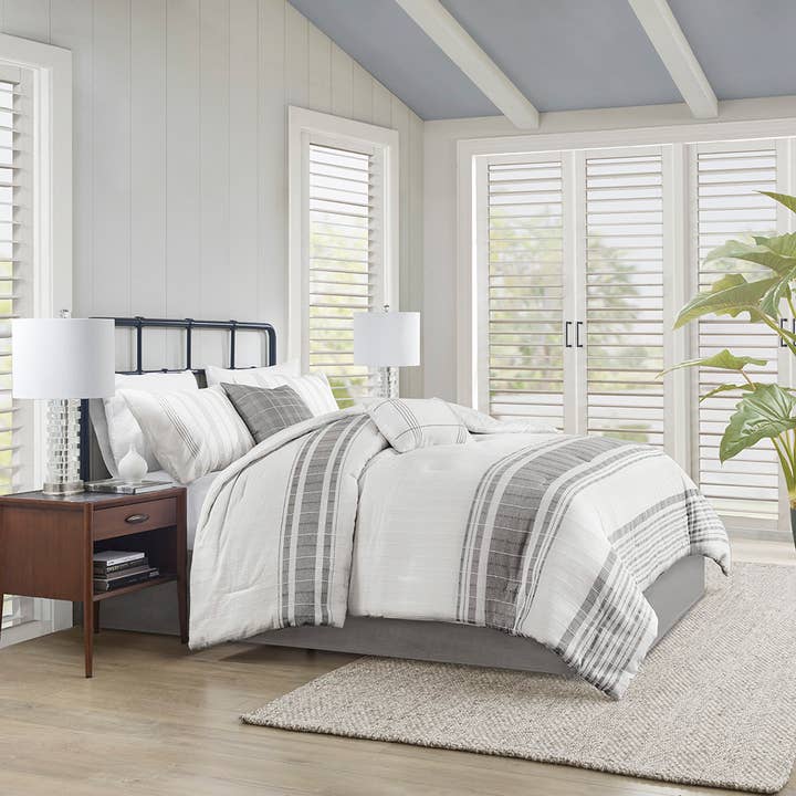 Olliix - Wholesale Bedding Set - Modern Farmhouse Comforter/Duvet Cover Set, White Grey