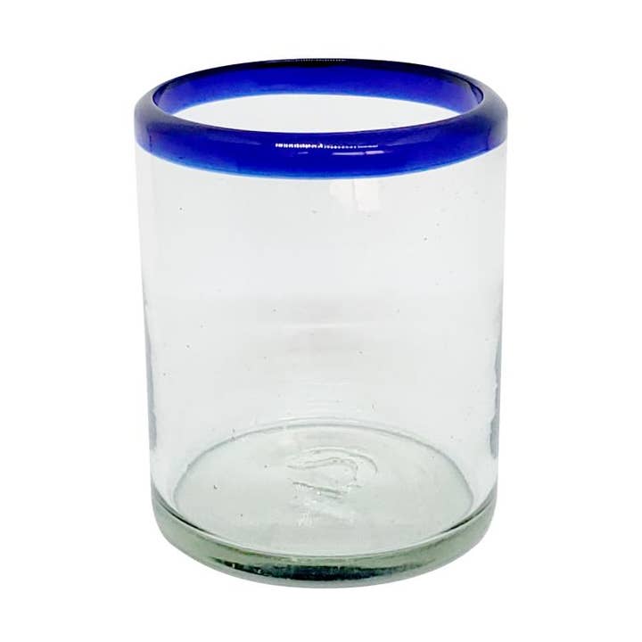 MexHandcraft - Wholesale Drinking Glass/Cup - Mexican Recycled Cobalt Blue Rim 10 oz Tumblers0