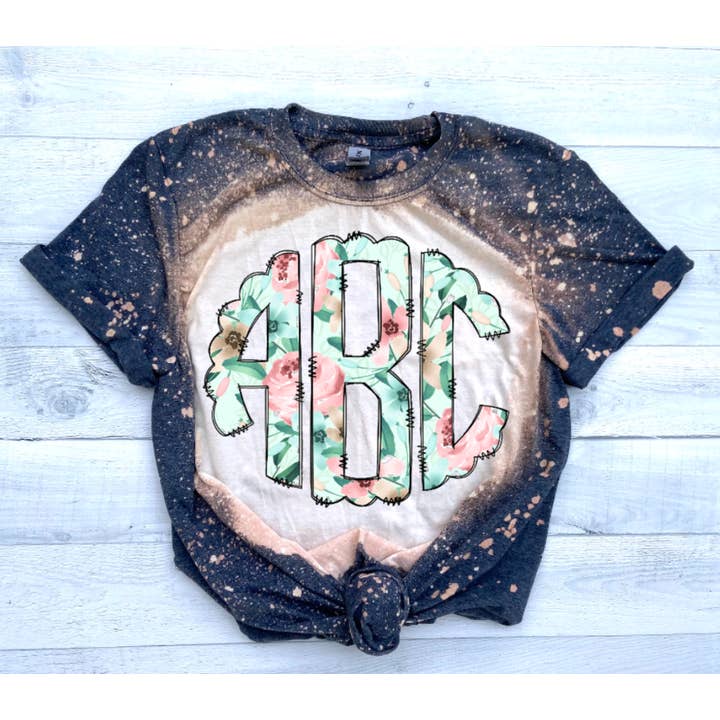 Bleached Floral Monogram for wholesale by Southern Backroad Tees LLC
