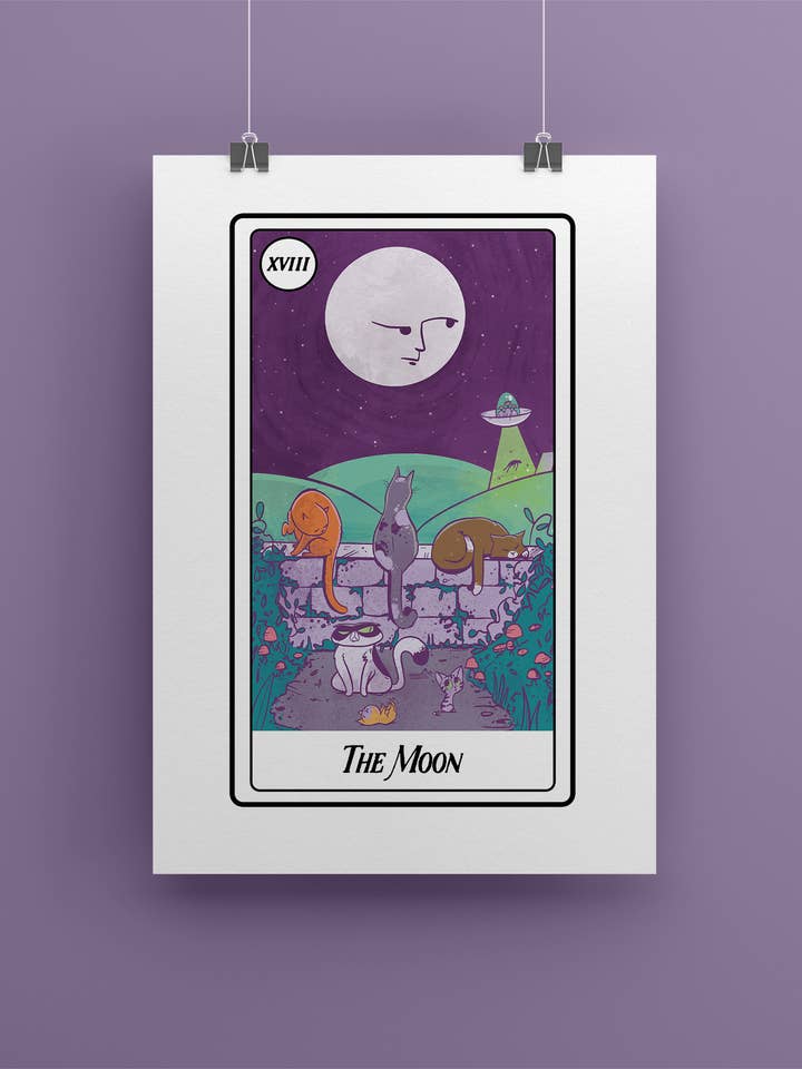 The Moon Tarot Card Art Print – Mystical Mushrooms for wholesale by by Sarah Simpson