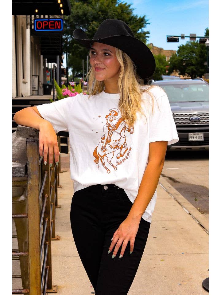 Catch Her If You Can White T-Shirt for wholesale on Faire