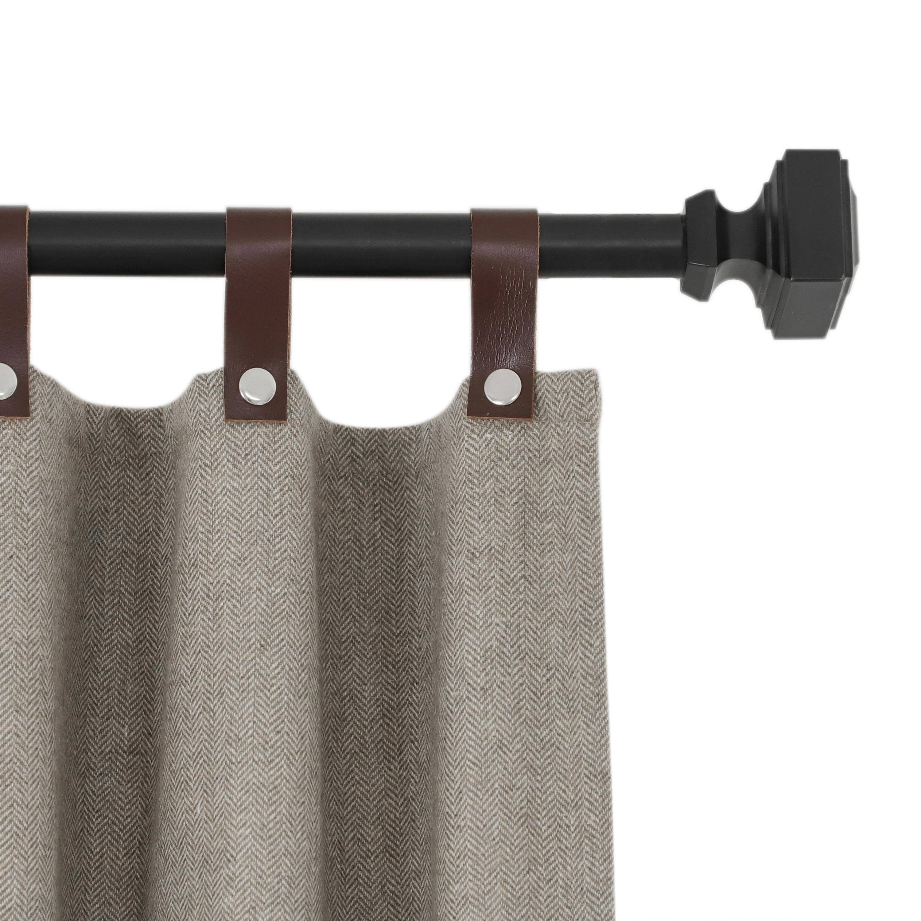 Amore Beauté - Wholesale Curtain - Taupe Chevron Wool Curtains With Leather Tabs4