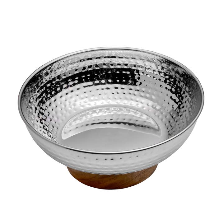 Lifetime Brands Silverwarehouse - Wholesale Serve Bowl - Mikasa Gourmet Basics Radiance Hammer Serv Bowl w/Wood Base3