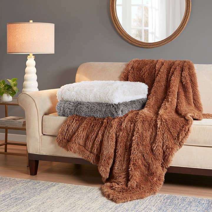 Long Faux Fur Throw 50x60", Grey for wholesale on Faire