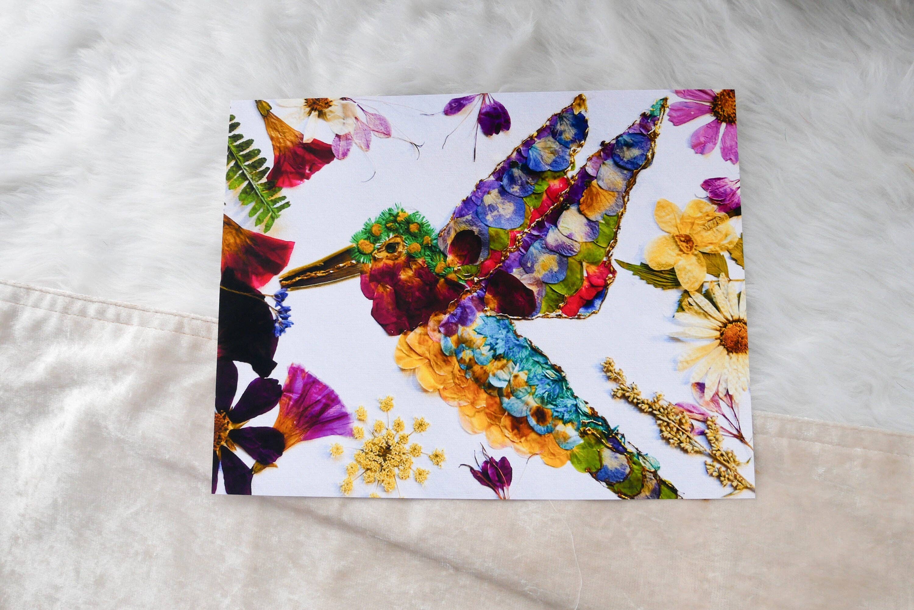 Remedy Designs - Venta al por mayor Tarjetas de felicitación - Tarjeta de felicitación con colibrí de flores prensadas, impresión de arte con flores reales6