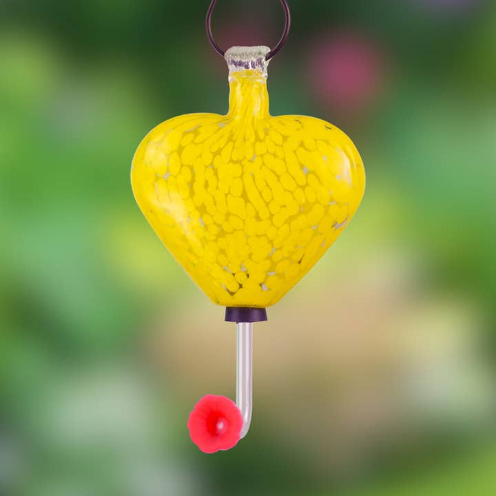 Yellow Glass Heart Hummingbird Feeder - 6 oz for wholesale by RCS Gifts