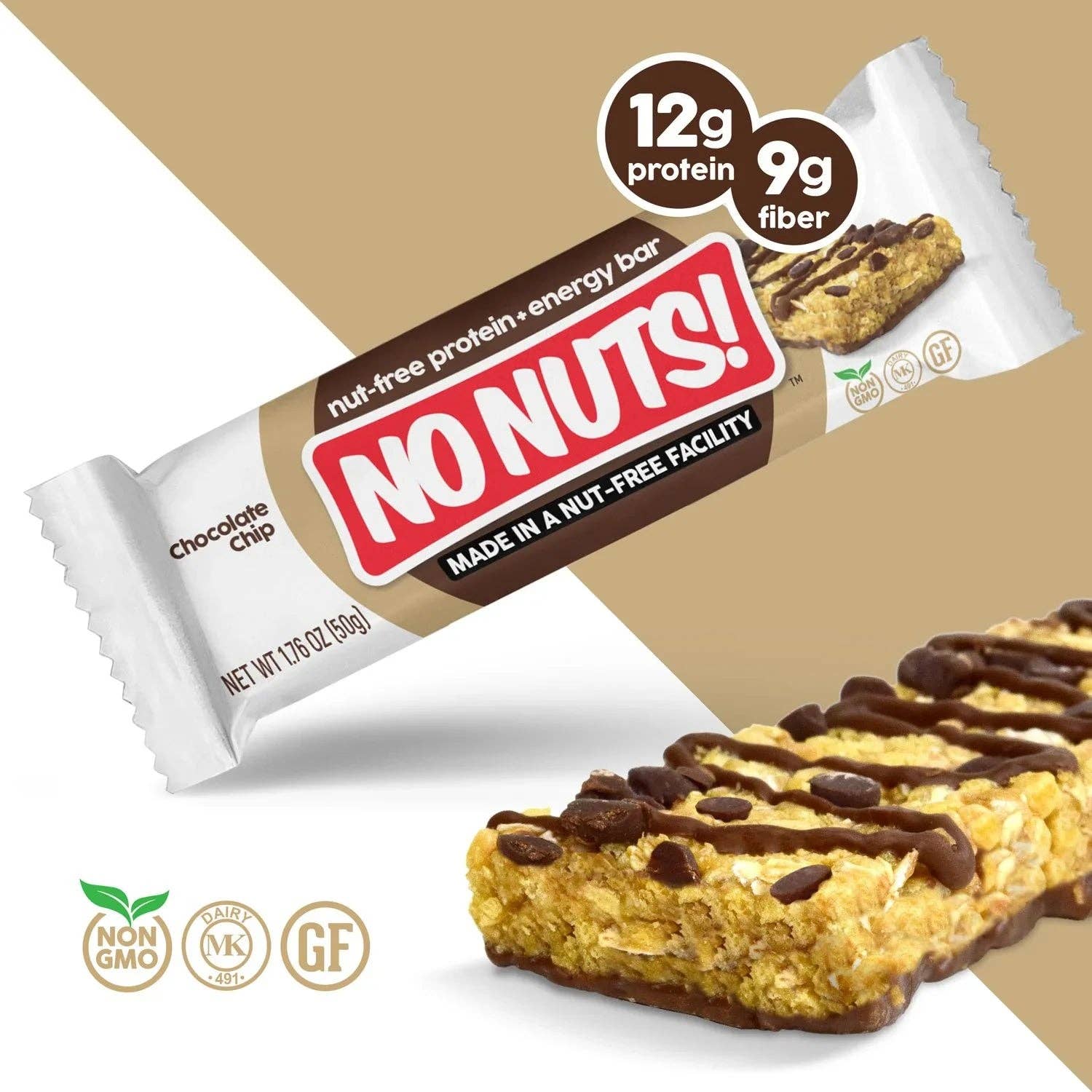 No Nuts! - Vendita all'ingrosso Barrette - Barrette Snack con Gocce di Cioccolato - Confezione da 12 Barrette1