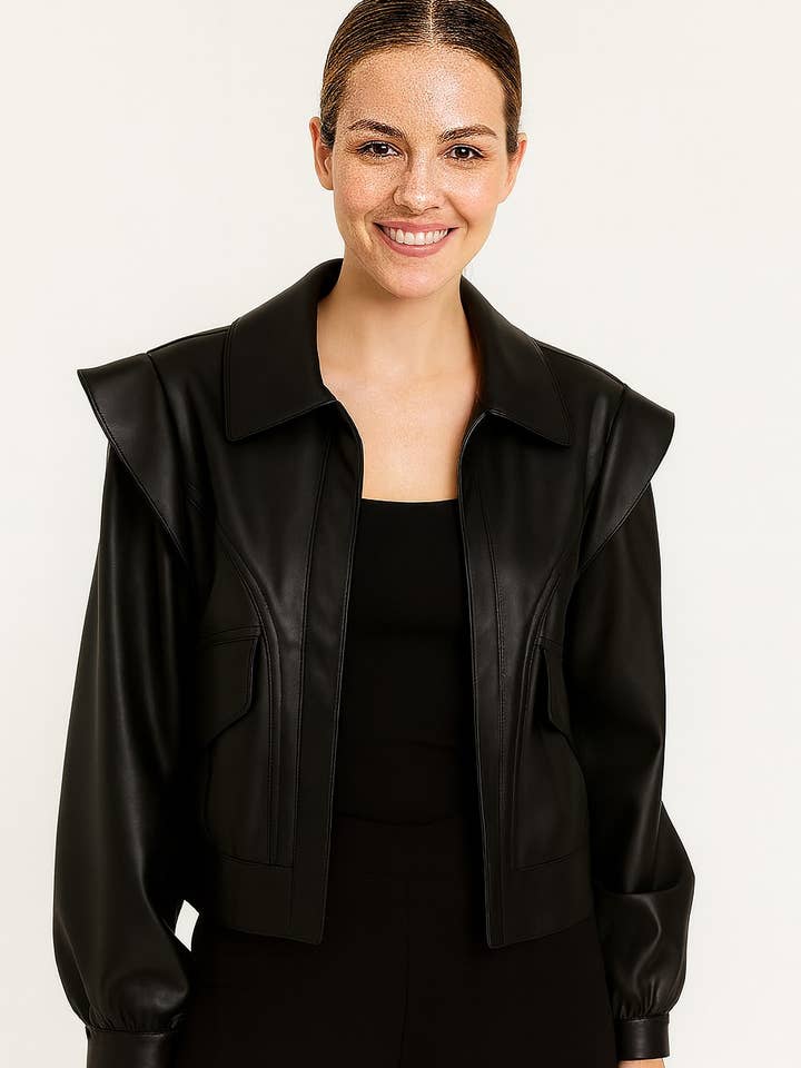 Ladies Leather Bomber Jacket - Hunter and Brown  for wholesale by Empire Off Price
