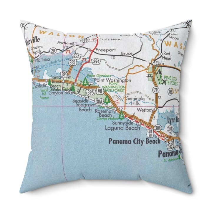 Rosemary Beach Florida Map Pillow – 18" Square Throw Pillow for wholesale by Daisy Mae Designs