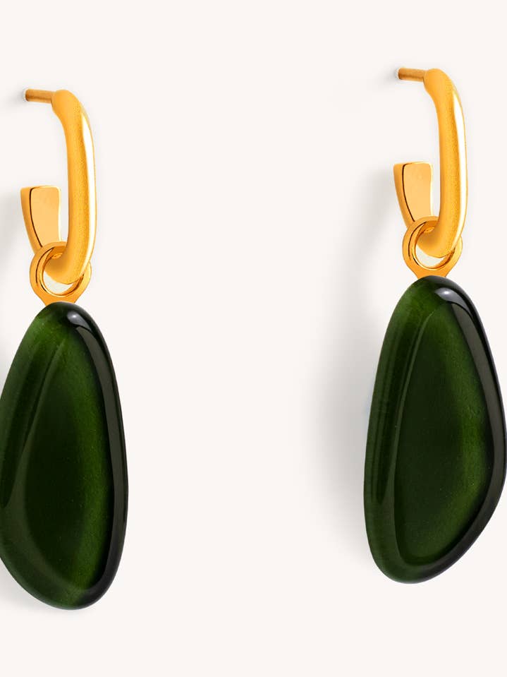 Boucle d'oreille Lis vert émeraude — Plaqué or 18 carats pour la vente par Garda