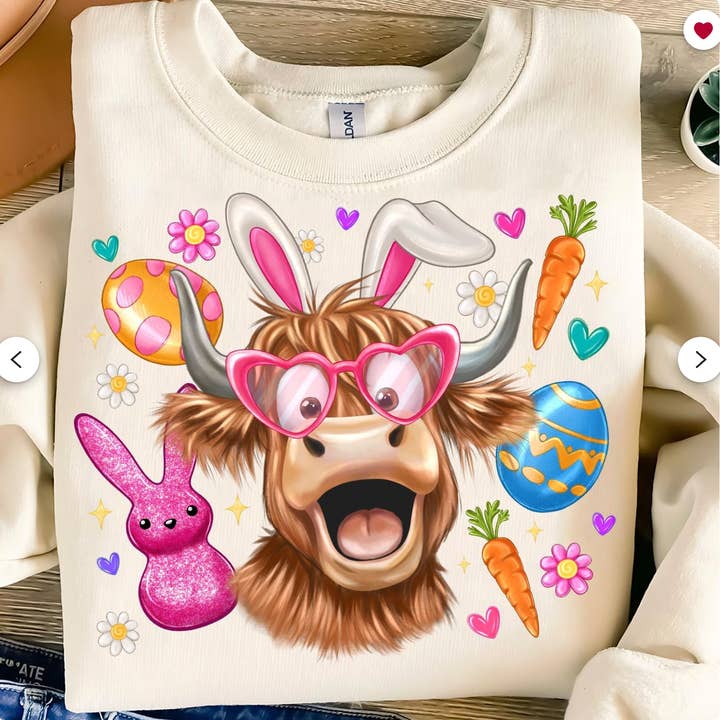 Easter Highland Cow Youth Graphic Tee for wholesale by Top Knot Apparel