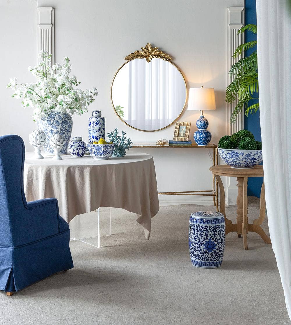 A&B Home Group Inc. - Wholesale Accent/Desk Lamp - D13x25.75" Blue/White Round 2-Tiered Ceramic Vase Lamp9