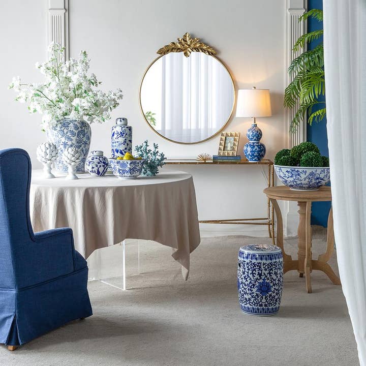 A&B Home Group Inc. - Wholesale Accent/Desk Lamp - D13x25.75" Blue/White Round 2-Tiered Ceramic Vase Lamp9