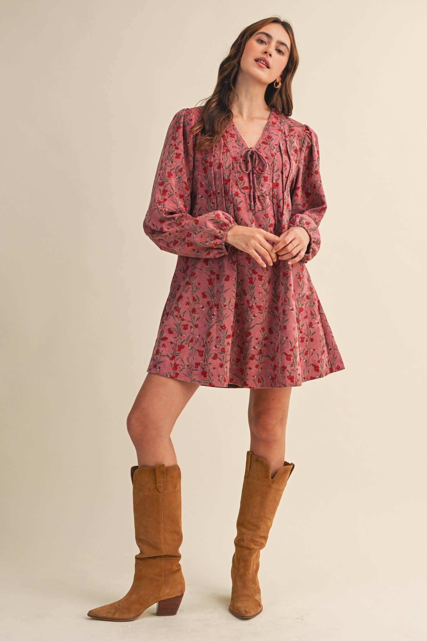 &MERCI - Wholesale Dress - Women's - FLORAL CORDUROY MINI DRESS MDR440924