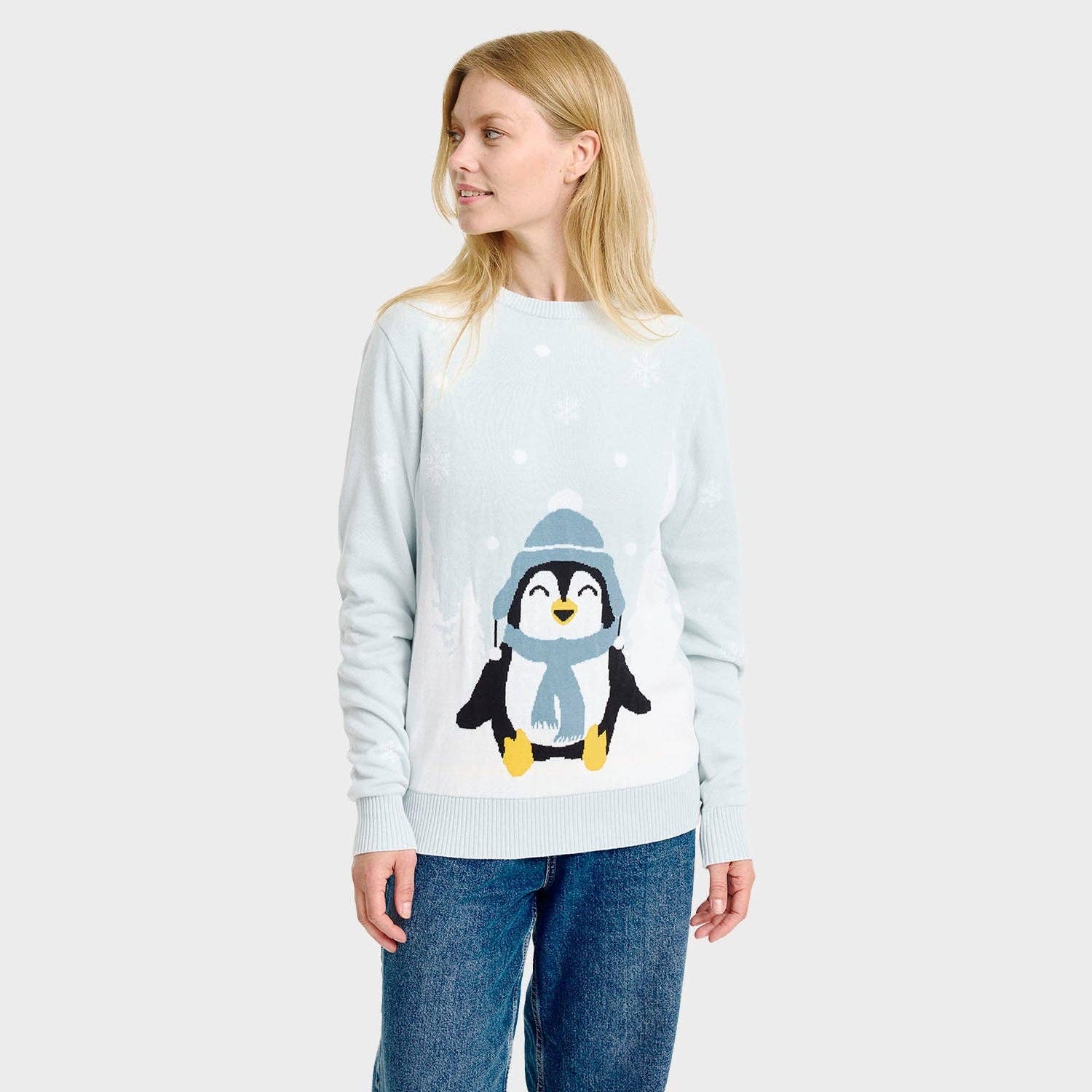 Happy Seasons – Engroshandel Grafisk Sweatshirt - Dame – The Lovely Penguin Christmas Sweater – Women4