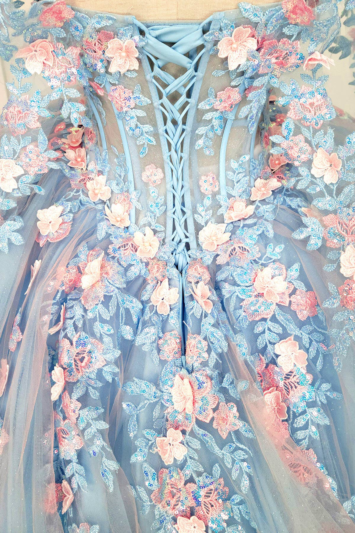 Baby Blue Quinceanera Dress With Pink Flowers and Cape CHF3117 for wholesale on Faire8