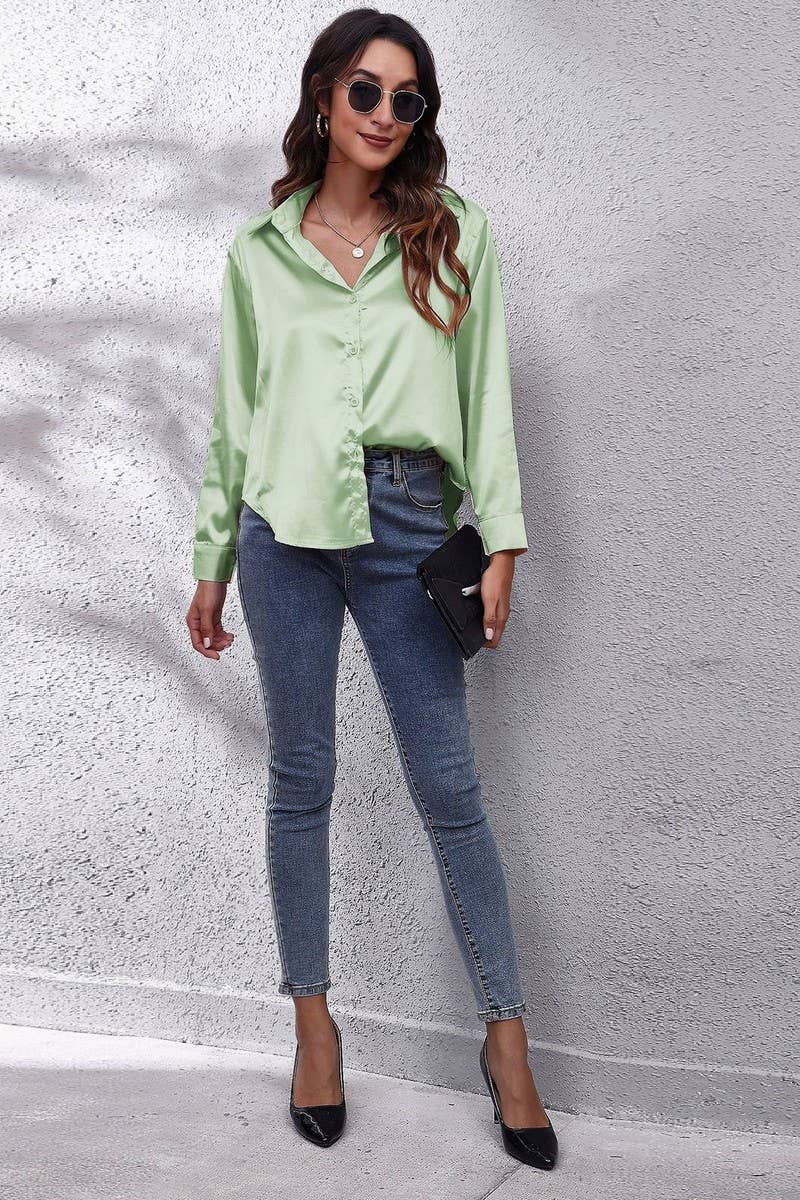 NINEXIS - Wholesale Button Down Shirt - Women's - CWTBLL0691_Button Down Silky Satin Long Sleeve Top26