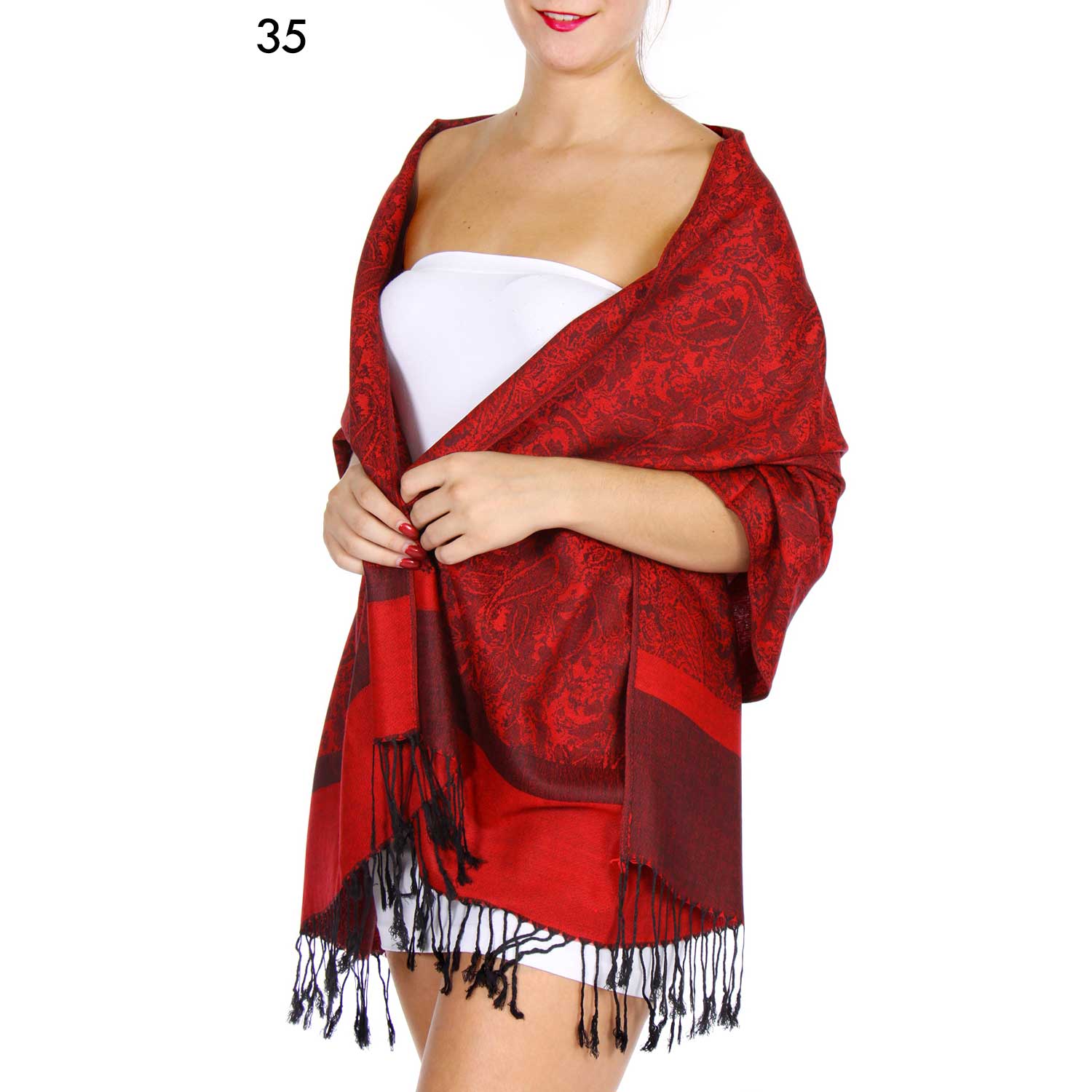 SERENITA – Großhandel Schal – Damen – Jacquard Paisley Pashmina Schal Wendbarer Stola-Wickel8