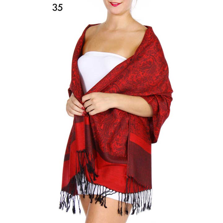 SERENITA – Großhandel Schal – Damen – Jacquard Paisley Pashmina Schal Wendbarer Stola-Wickel8