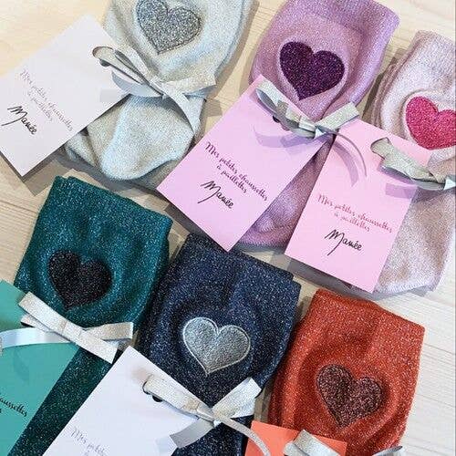 Pack of 6 Pairs of Glitter Socks with Embroidered Heart and other Purchase Wholesale chaussette à paillette. Free Returns & Net 60 Terms on Faire trending on Faire.