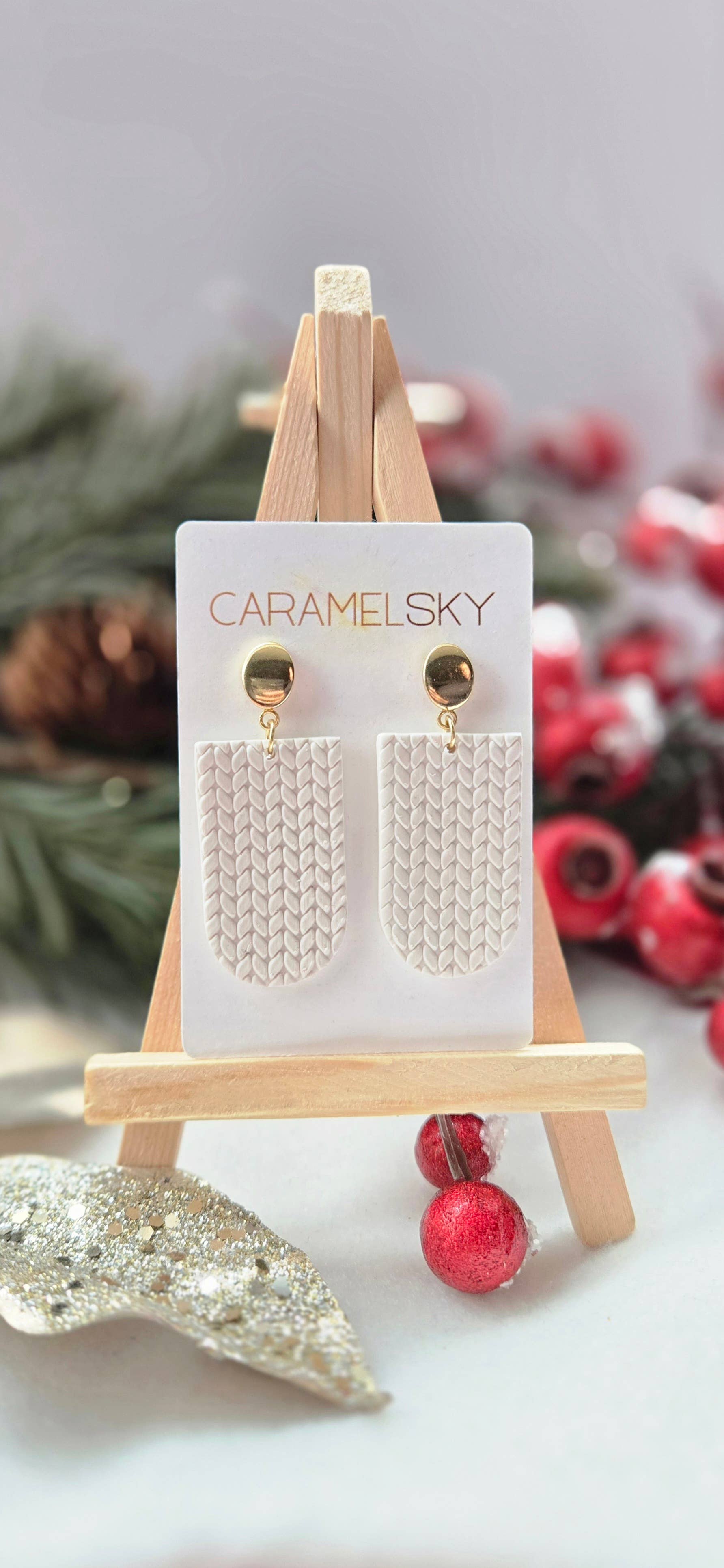 Caramel Sky - Wholesale Dangle Earrings - Cozy Knit Texture Earrings, Handmade Polymer Clay Jewelry
