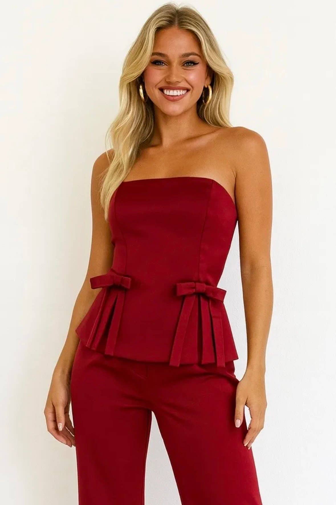 Frime - Wholesale Blouse - Women's - Satin bustier top with bow - 32550