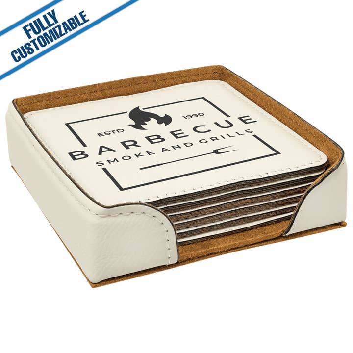 GiftWorksPlus - Wholesale Coasters - Engraved Leatherette Square Coasters - Fully Customizable28