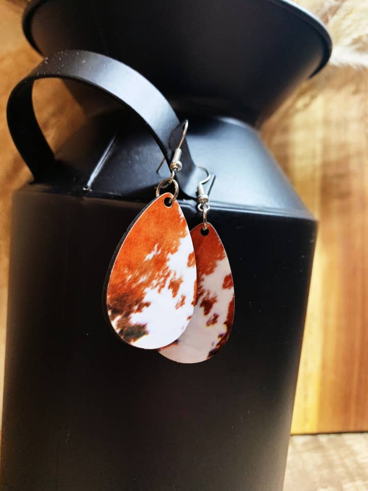 Brown Cow Hide Earrings for wholesale by AK & Company