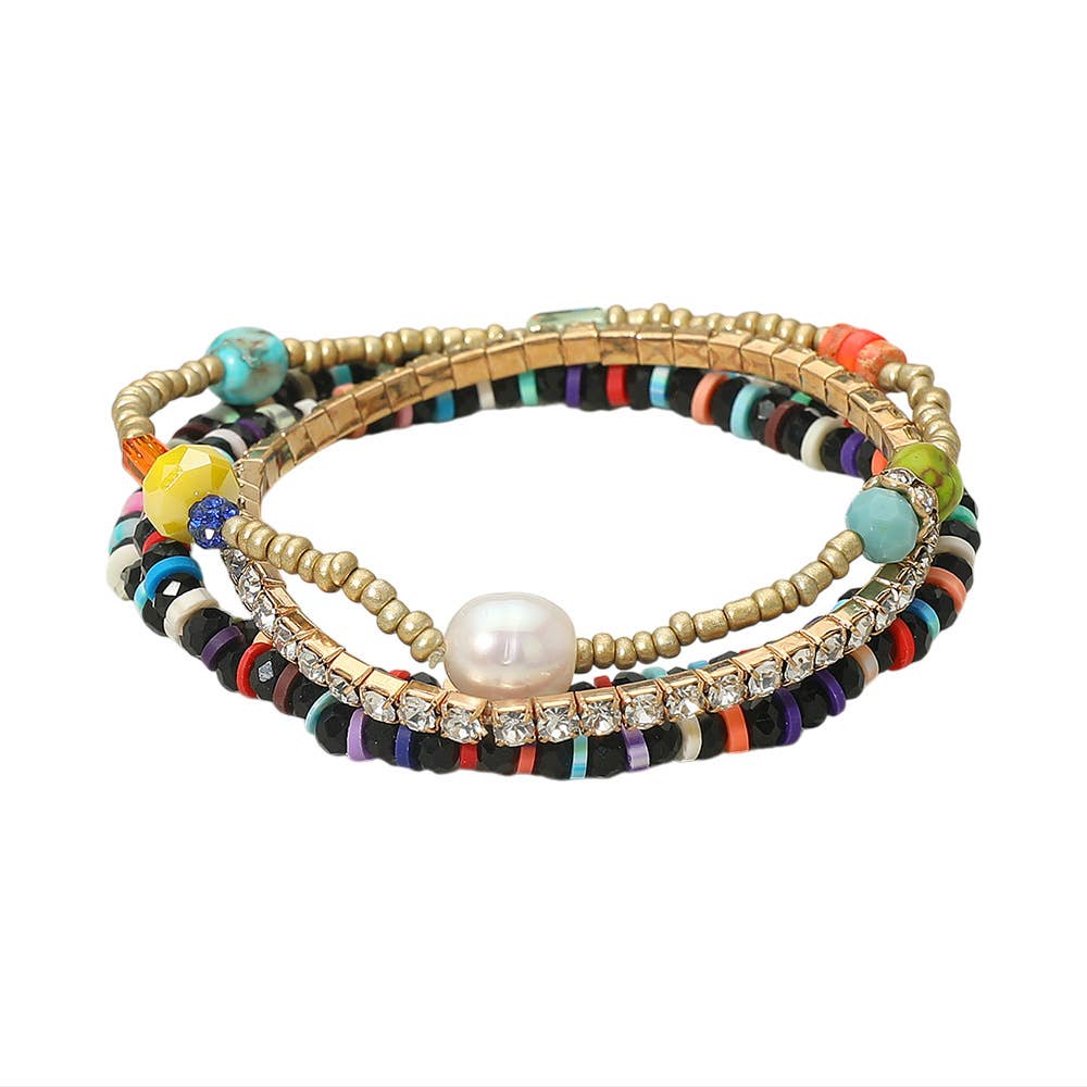Sensibling Corp. - Wholesale Beaded Bracelet - 4PCS - Freshwater Pearl Accented Heishi Faceted Beaded Stretch Bracelets1
