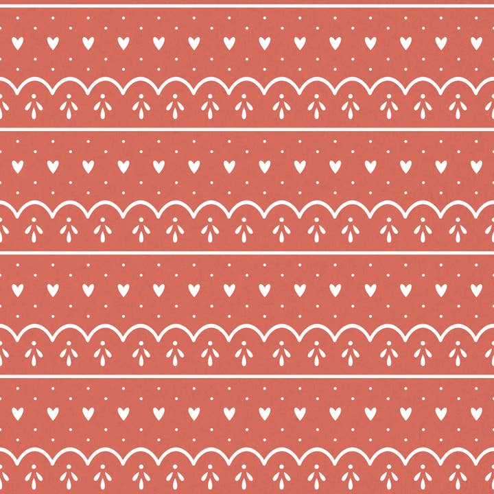 Red Hearts & Scallop Gfit Wrap | Elegant Christmas Wrapper for wholesale by Waterleaf Paper Co.