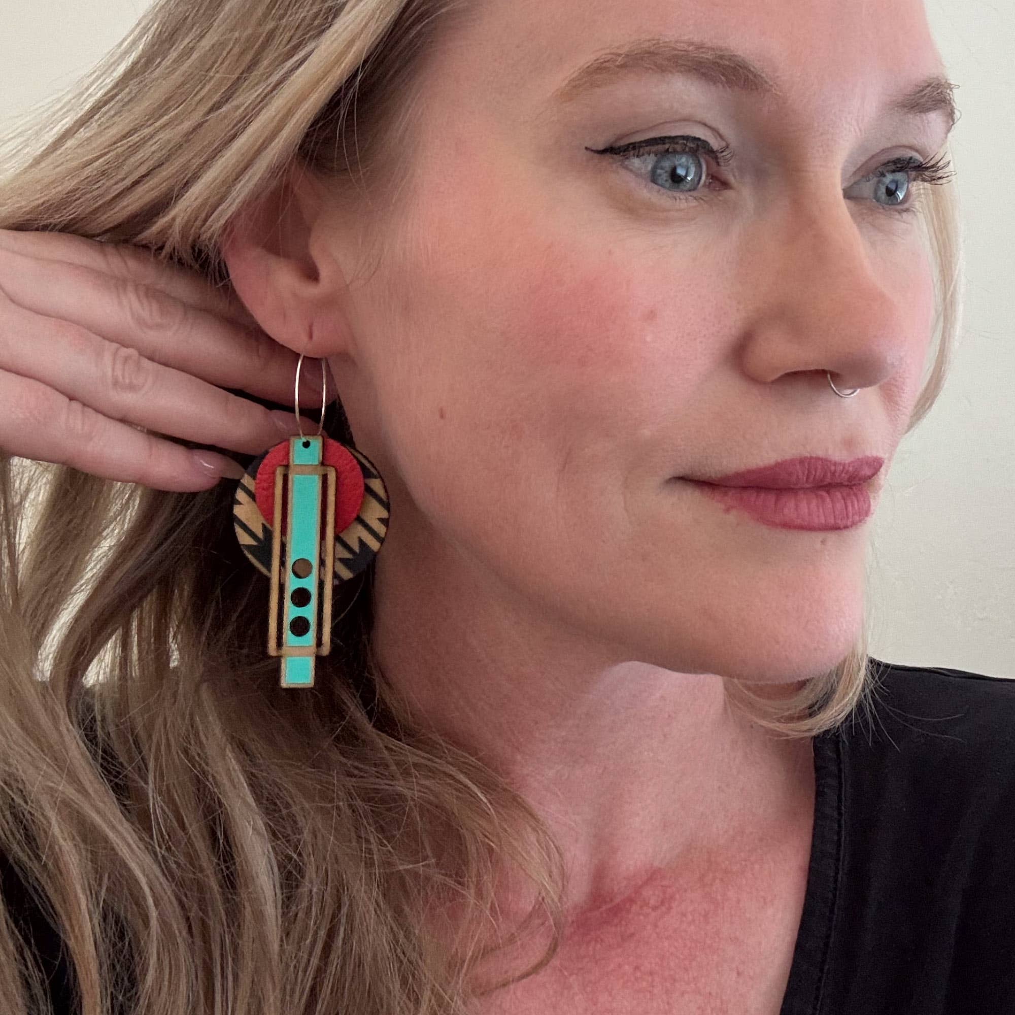 OTTI - Wholesale Dangle Earrings - Architectural Lightweight Leather+Birch earring: Wright SW4