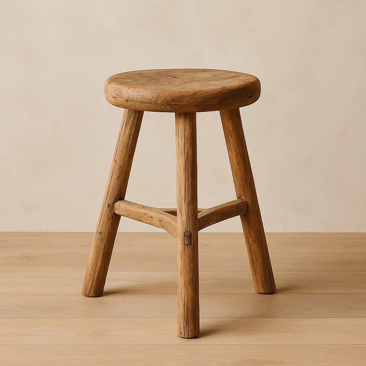 Vintage Round Stool - Antique Farmhouse - Weathered Wood for wholesale by Lily's Living Inc.