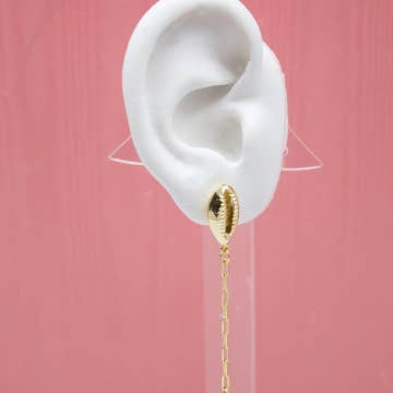 Orecchini pendenti lunghi con conchiglia Puka riempita in oro 18 carati per la vendita all'ingrosso da parte di MIA Jewelry