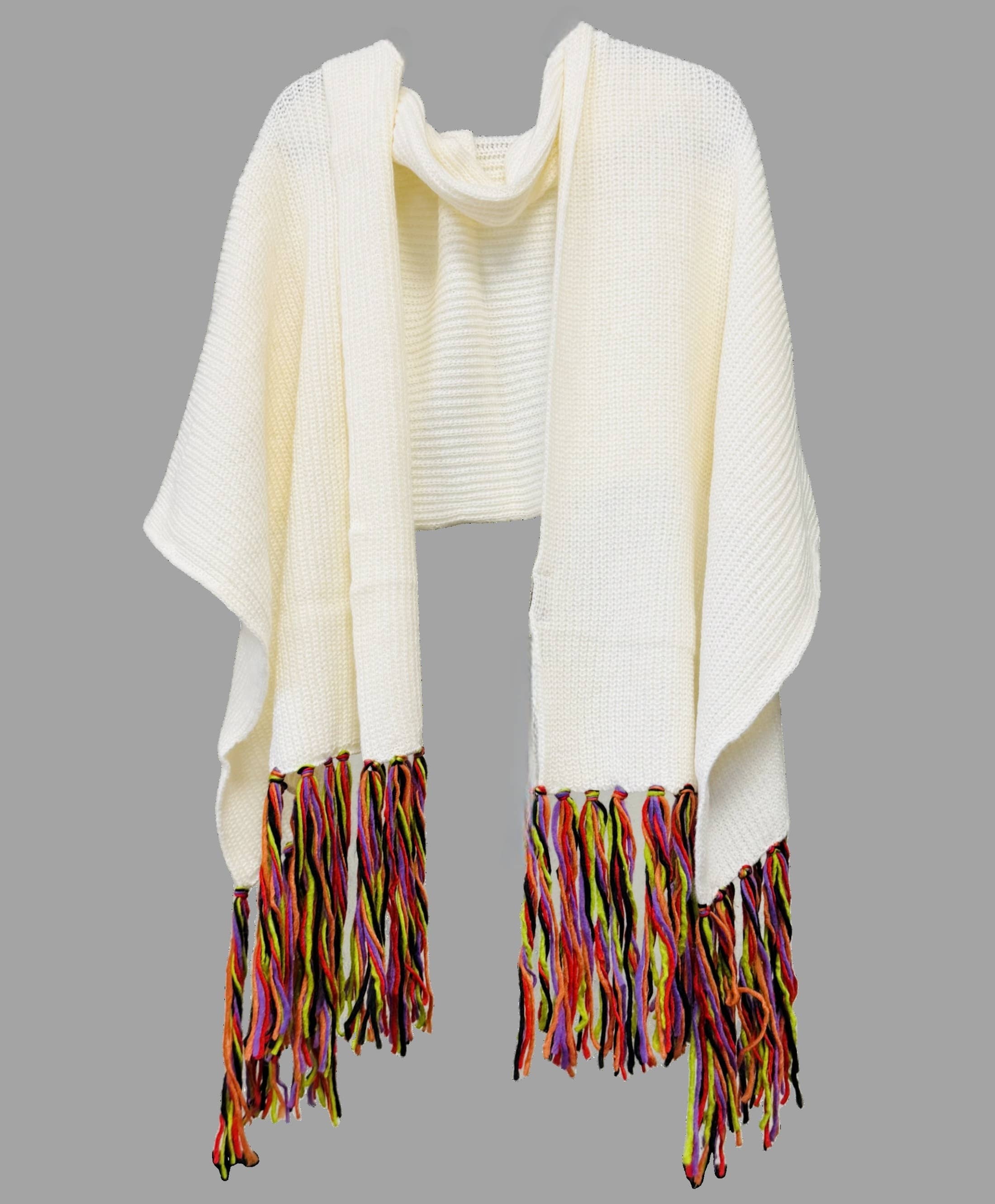 JC Sunny Fashion - Wholesale Scarf - Women's - JC023327 Cozy Knit Scarf with Handcrafted 10” Multicolor Tassels0