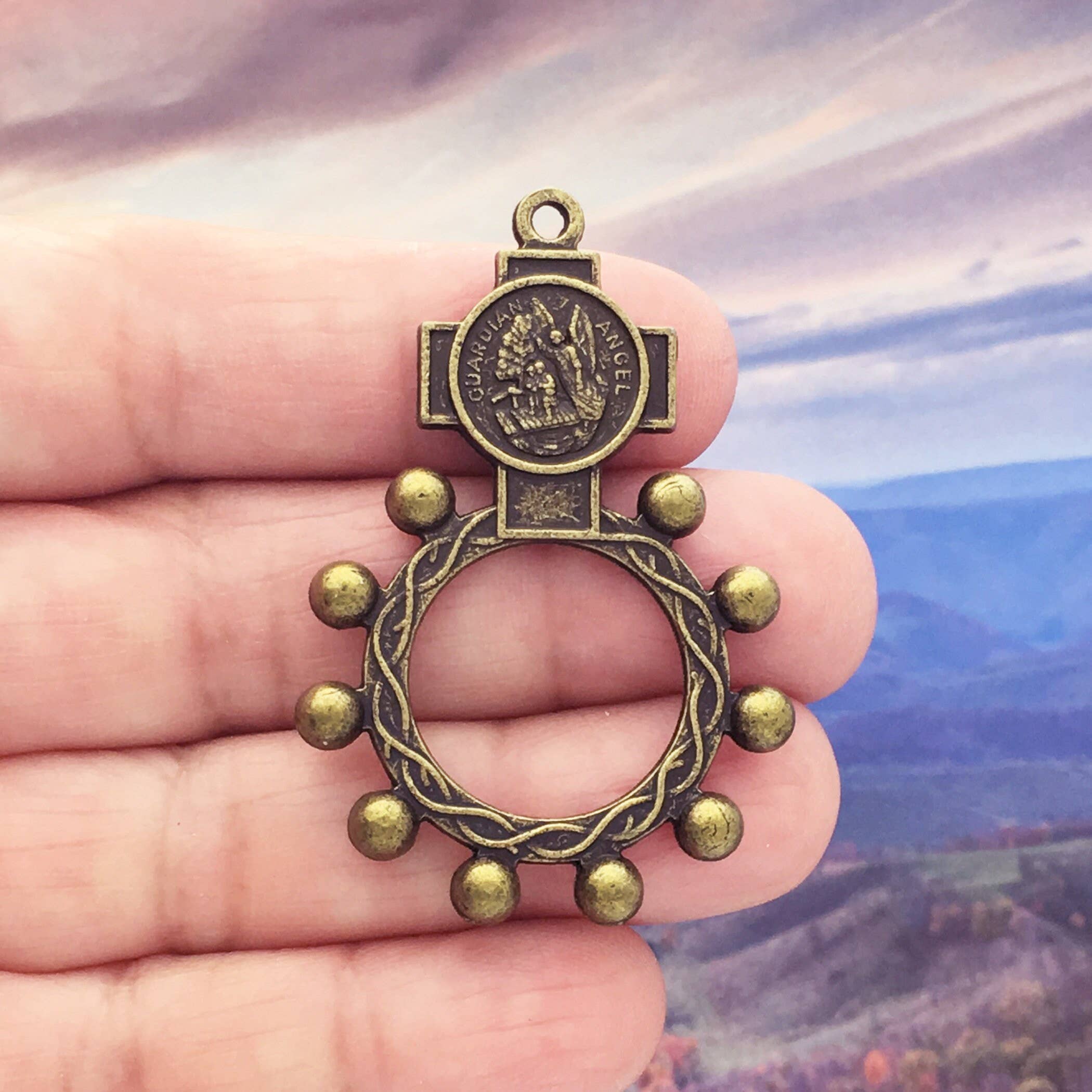 Treasure Island - Wholesale Individual Charm/Pendant - 2 St Michael Guardian Angel Rosary Ring Bronze by TIJC SP1454