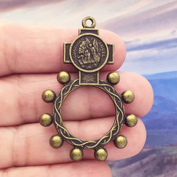 Treasure Island - Wholesale Individual Charm/Pendant - 2 St Michael Guardian Angel Rosary Ring Bronze by TIJC SP14540