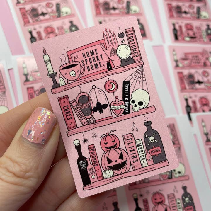 Potions & Poisons Shelf Pink Spooky Vinyl Sticker for wholesale by Wendy Stephens Art