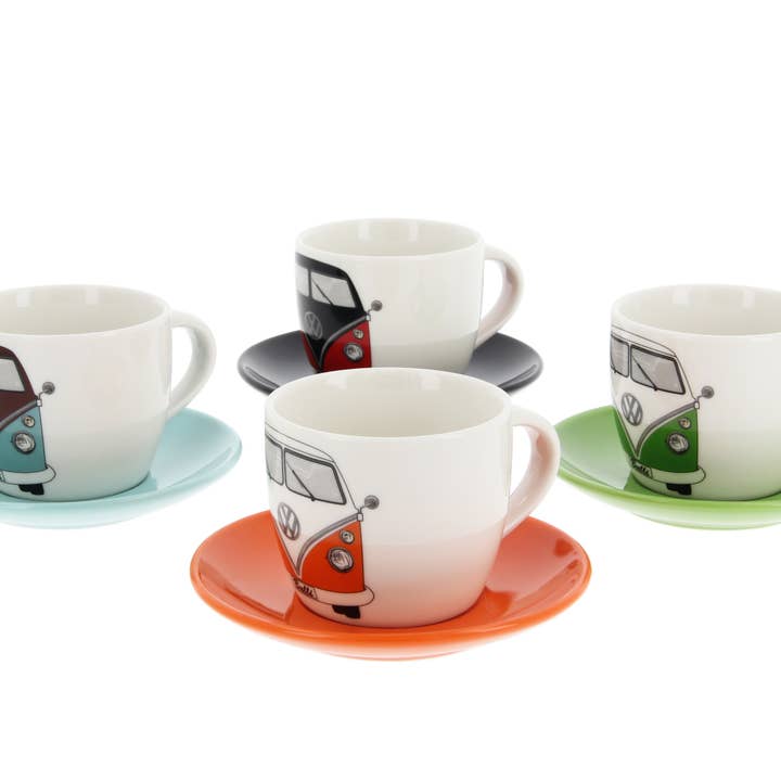 VW Collection by BRISA - Wholesale Coffee/Tea Cup - VW T1 Bus Espresso Cup 4-pc Set 100ml - Front/4 Colors