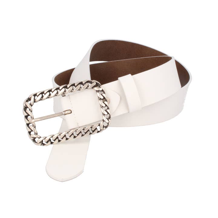 Invecchiato women's leather belt, chain buckle, white for wholesale on Faire1