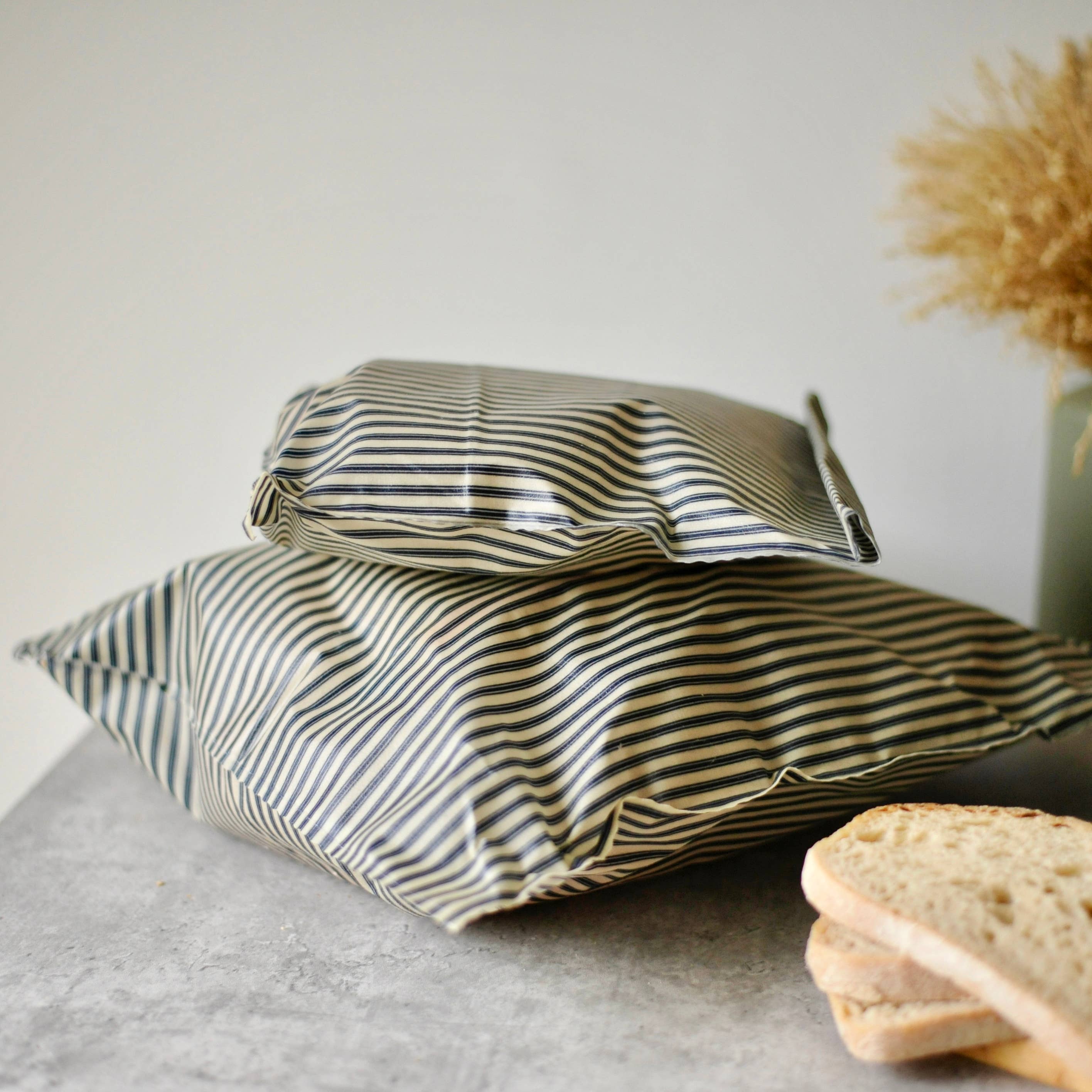 Lou Bees - Vendita all'ingrosso Involucro/sacchetto per alimenti - Borsa in Cotone Leggero a Righe Blu Navy Ispirata allo Stile Francese in Cera d'Api7