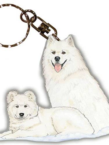 Samoyed Nyckelring Trä för wholesale av Pipsqueak Productions
