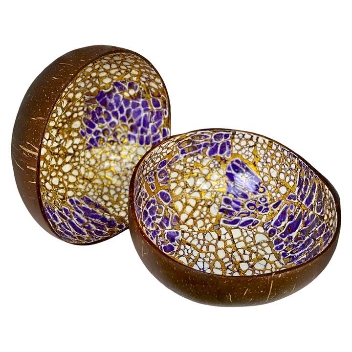 VIE - Wholesale Decorative Plate/Dish/Bowl - Hand-Painted Coconut Bowls, Lacquered, Set of 27